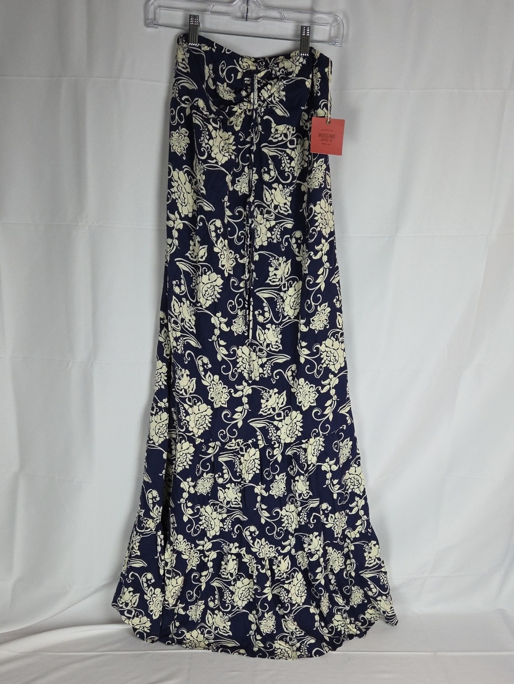 Mossimo Supply Co. Navy and Cream Floral Maxi Skirt with Waist Tie